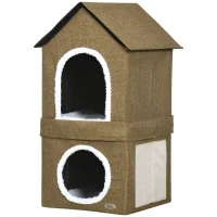 PawHut Casa para Gatos Doble con Cojines y Almohadillas Rascadoras Uso Junto o por Separado 40x41x75 cm Marrón(m-10)