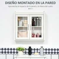 kleankin Armario de Baño de Pared con Puertas de Vidrio y Estante Ajustable Mueble Colgante Moderno 60x19,5x54 cm Blanco(m-4)