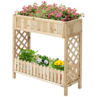 Outsunny Huerto Urbano de Madera 90x30x90 cm Mesa de Cultivo con Estante Inferior Seto Decorativo y 4 Orificios de Drenaje para Plantas Macetas Flores Natural(m-10)
