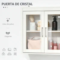 kleankin Armario de Baño de Pared con Puertas de Vidrio y Estante Ajustable Mueble Colgante Moderno 60x19,5x54 cm Blanco(m-5)