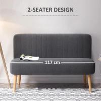 HOMCOM Modern Double Seat Sofa Loveseat Couch 2 Seater Compact Sofa Padded Linen Wood Leg Dark Grey(m-6)