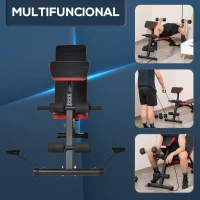 HOMCOM Banco de Pesas Altura Ajustable Banco de Musculación Multifuncional Respaldo Inclinable en 6 Posiciones y 2 Cuerdas para Entrenamiento de Cuerpo Completo en Gimnasio Casa Carga 120 kg Negro(m-4)