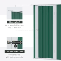 Outsunny 5ft x 3ft Garden Storage Shed, Outdoor Metal Shed with Sloped Roof, Lockable Door for Tools, Equipment, Green(m-5)