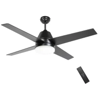 HOMCOM Ceiling Fan with LED Light, Flush Mount Ceiling Fan Lights with Reversible Blades, Remote, Black and Walnut Brown(m-11)