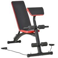 HOMCOM Banco de Pesas Altura Ajustable Banco de Musculación Multifuncional Respaldo Inclinable en 6 Posiciones y 2 Cuerdas para Entrenamiento de Cuerpo Completo en Gimnasio Casa Carga 120 kg Negro(m-1)