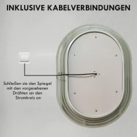 kleankin Lustro łazienkowe z oświetleniem, lusterko łazienkowe, funkcja przeciwparowania, światła LED, 70 cm x 50 cm x 3 cm, Srebrny + Biały(m-8)