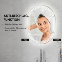 kleankin Lustro łazienkowe z oświetleniem, lusterko łazienkowe, funkcja przeciwparowania, światła LED, 70 cm x 50 cm x 3 cm, Srebrny + Biały(m-6)