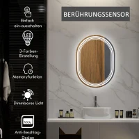 kleankin Lustro łazienkowe z oświetleniem, lusterko łazienkowe, funkcja przeciwparowania, światła LED, 70 cm x 50 cm x 3 cm, Srebrny + Biały(m-4)