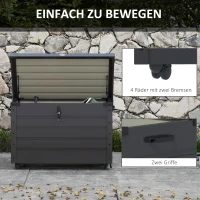 Outsunny Skrzynia ogrodowa do przechowywania na zewnątrz, pojemność 295 litrów, odporna na warunki atmosferyczne, 4 koła, 100 cm x 62 cm x 65 cm, Dunkelgrau(m-4)