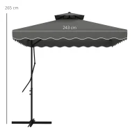 Outsunny Parasol ogrodowy, Parasol boczny, dekoracyjny rant, dach wentylacyjny, rama metalowa, 2,4x2,4x2,6m, Ciemnoszary(m-3)