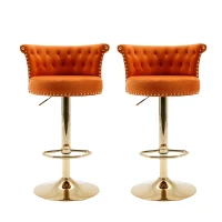 Ensemble de 2 tabourets de bar pivotants et réglables avec repose-pieds pour cuisine et salle à manger, Orange(m-2)