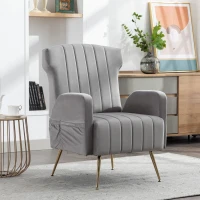 Fauteuil de Relaxation en tissu velours, Design Élégant et Moderne pour Salon et Séjour, Gris(m-1)
