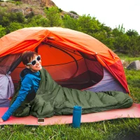 Outsunny Śpiwór, wodoodporny, lekki, ocieplany, Izolacja do -20°C, 200D x 85S x 15W cm, Zielony ciemny(m-2)