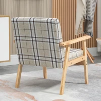 HOMCOM Modern One Seater Sofa for Living Room, Linen Fabric Small Couch with Rubber Wood Frame, Armrests, Lattice Pattern, Upholstered Armchair, Beige(m-9)