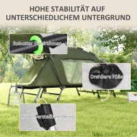 Outsunny 2-w-1 łóżko polowe, wodoodporna plandeka namiotowa, regulowane metalowe nogi, do 180 kg, 215 x 80 x 125 cm, Zielony(m-6)