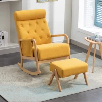 Poltrona de Baloiço com Apoio para os Pés para Sala de Estar 65x85x94 cm Amarelo(m-2)