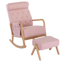 Sillón Mecedora con Reposapiés para Sala de Estar y Salón Rosa(m-2)