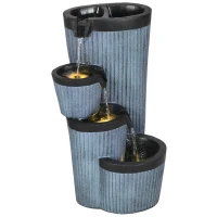 Outsunny Fontanna ogrodowa, imitacja drewnianego beczułka, 4-stopniowa, zasilana energią słoneczną, diody LED, 57cm, Żywica sztuczna, Szary/Czarny(m-10)