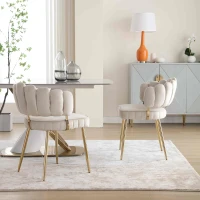 Set di 2 Sedie da Pranzo in Velluto Morbido con Schienale Ergonomico e Braccioli, per Soggiorno e Camera da Letto, Avorio(m-8)