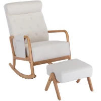 Poltrona a Dondolo Ergonomica con Poggiapiedi per Soggiorno e Salotto, Beige(m-2)