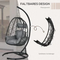 Outsunny Fotel wiszący zewnętrzny Fotel wiszący Egg Chair, odporny na warunki atmosferyczne, w tym poduszki, 102 cm x 102 cm x 195 cm, Ciemnoszary(m-4)