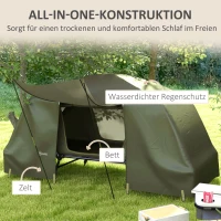 Outsunny 2-w-1 łóżko polowe, wodoodporna plandeka namiotowa, regulowane metalowe nogi, do 180 kg, 215 x 80 x 125 cm, Zielony(m-4)