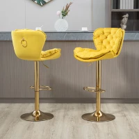 Ensemble de 2 Tabourets de Bar Pivotants Réglables en velours, avec Repose-pieds pour Cuisine et Salle à Manger, Jaune(m-9)
