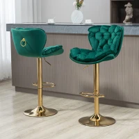 Set di 2 Sgabelli Regolabili girevoli da bar, con Poggiapiedi, in velluto per Cucina e Sala, Smeraldo(m-7)