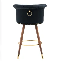 Set di 2 Sgabelli da Bar Girevoli a 360° in Velluto con Design a Borchie e Gambe in Legno per Cucina e Sala da Pranzo, Nero(m-5)