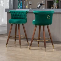 Set di 2 Sgabelli da Bar Girevoli a 360° in Velluto con Design a Borchie e Gambe in Legno per Cucina e Sala da Pranzo, Smeraldo(m-1)