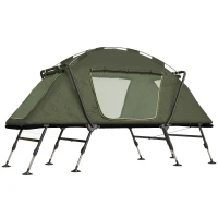 Outsunny 2-w-1 łóżko polowe, wodoodporna plandeka namiotowa, regulowane metalowe nogi, do 180 kg, 215 x 80 x 125 cm, Zielony(m-10)
