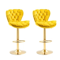 Ensemble de 2 Tabourets de Bar Pivotants Réglables en velours, avec Repose-pieds pour Cuisine et Salle à Manger, Jaune(m-2)
