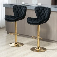 Ensemble de 2 Tabourets de Bar Pivotants Réglables en velours, avec Repose-pieds pour Cuisine et Salle à Manger, Noir(m-10)