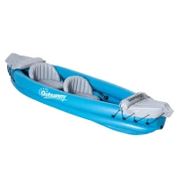 Outsunny Canoa Gonfiabile 2 Posti in PVC con 2 Remi in Alluminio e Accessori, Azzurro(m-1)