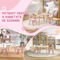 ZONEKIZ Set masa si scaun 3 piese pentru copii lemn de pin cu desene animale roz pentru scoala mobilier camera copilului birou pentru copii mici(m-6)