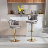 Set di 2 Sgabelli da Bar Girevoli e Regolabili in Altezza con Poggiapiedi, Stile Retro per Cucina e Sala da Pranzo, Grigio(m-9)