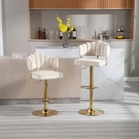 Set di 2 Sgabelli da Bar Girevoli e Regolabili in Altezza con Poggiapiedi, Stile Retro per Cucina e Sala da Pranzo, Avorio(m-7)