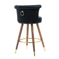 Set di 2 Sgabelli da Bar Girevoli a 360° in Velluto con Design a Borchie e Gambe in Legno per Cucina e Sala da Pranzo, Nero(m-4)