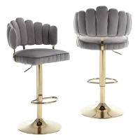 Set di 2 Sgabelli da Bar Girevoli e Regolabili in Altezza con Poggiapiedi, Stile Retro per Cucina e Sala da Pranzo, Grigio(m-2)