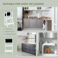 HOMCOM 2 in 1 Kids Kitchen Step Stool with Safety Rail Toddler Steps with Chalkboard for Kitchen Bathroom, White(m-7)