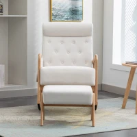 Poltrona a Dondolo Ergonomica con Poggiapiedi per Soggiorno e Salotto, Beige(m-8)