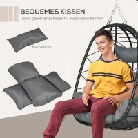 Outsunny Fotel wiszący zewnętrzny Fotel wiszący Egg Chair, odporny na warunki atmosferyczne, w tym poduszki, 102 cm x 102 cm x 195 cm, Ciemnoszary(m-6)