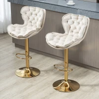 Ensemble de 2 Tabourets de Bar Pivotants Réglables en velours, avec Repose-pieds pour Cuisine et Salle à Manger, Ivoire(m-9)