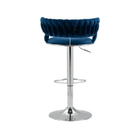 Ensemble de 2 tabourets de bar style art déco avec dossier et repose-pieds, chaise haute hauteur d'assise réglable pivotant 360°, Bleu(m-4)