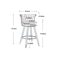Set di 2 Sgabelli da Bar Girevoli a 360° in Velluto con Design a Borchie e Gambe in Legno per Cucina e Sala da Pranzo, Nero(m-3)