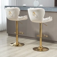 Ensemble de 2 Tabourets de Bar Pivotants Réglables en velours, avec Repose-pieds pour Cuisine et Salle à Manger, Ivoire(m-10)