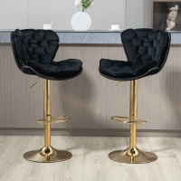 Ensemble de 2 Tabourets de Bar Pivotants Réglables en velours, avec Repose-pieds pour Cuisine et Salle à Manger, Noir(m-1)
