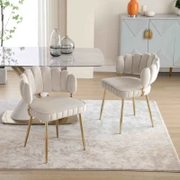 Set di 2 Sedie da Pranzo in Velluto Morbido con Schienale Ergonomico e Braccioli, per Soggiorno e Camera da Letto, Avorio(m-1)
