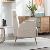 Fauteuil de Relaxation en tissu velours, Design Élégant et Moderne pour Salon et Séjour, Beige(m-9)