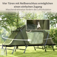 Outsunny 2-w-1 łóżko polowe, wodoodporna plandeka namiotowa, regulowane metalowe nogi, do 180 kg, 215 x 80 x 125 cm, Zielony(m-7)
